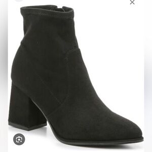 Marc Fisher Balsan Black Suede Stacked Block Heel Ankle Boots Booties Size 7.5
